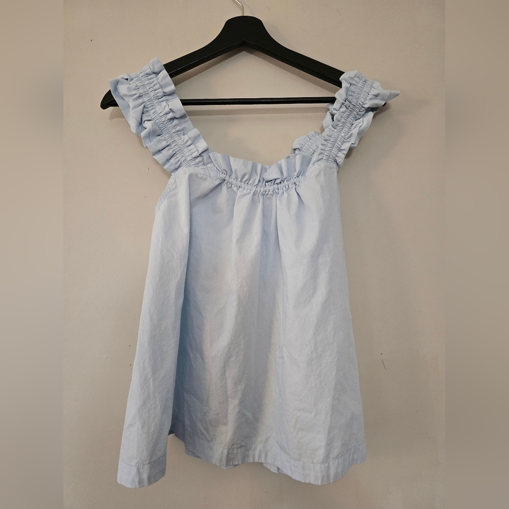 Light Blue Piyama Sleeveless Top With Ruffled Straps